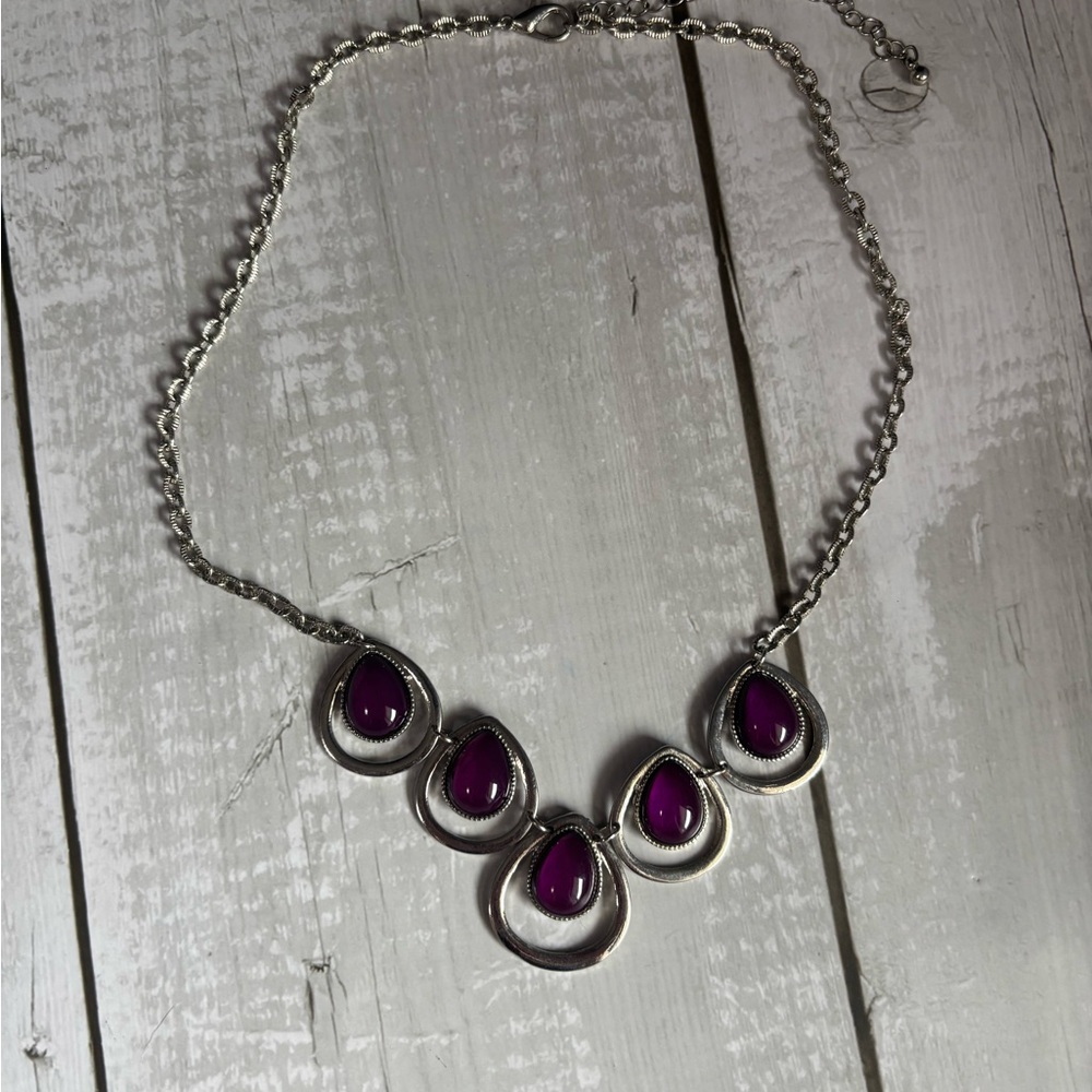 Purple Teardrop Silver Necklace - Women’s Statement Jewelry